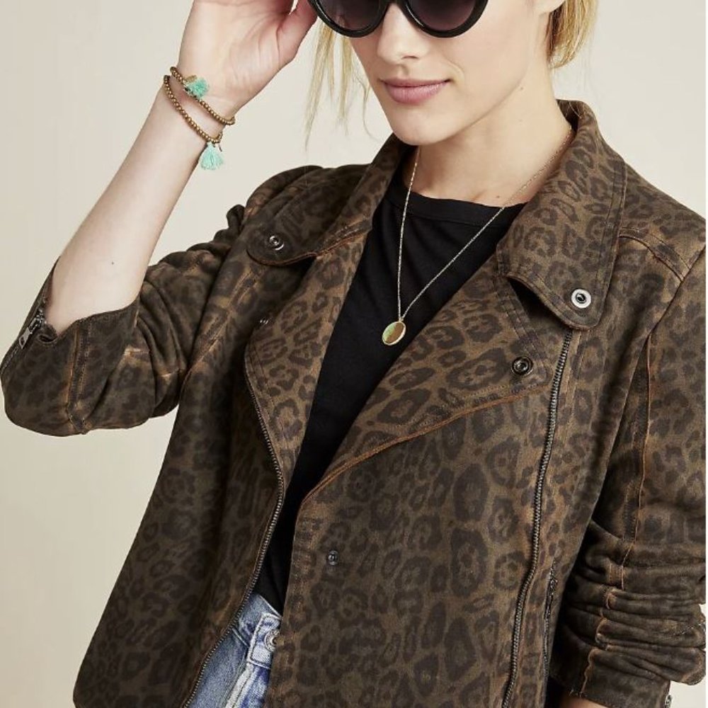 Anthropologie Marrakech Marni Leopard Moto Jacket  Size XS